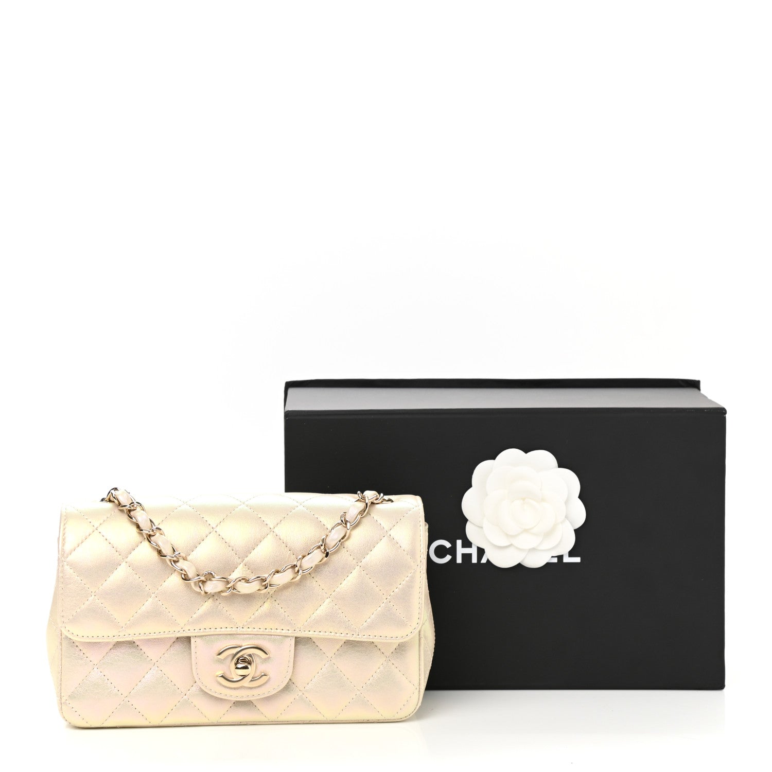 Chanel Iridescent Lambskin Quilted Mini Rectangular Flap Ivory 11 of 11