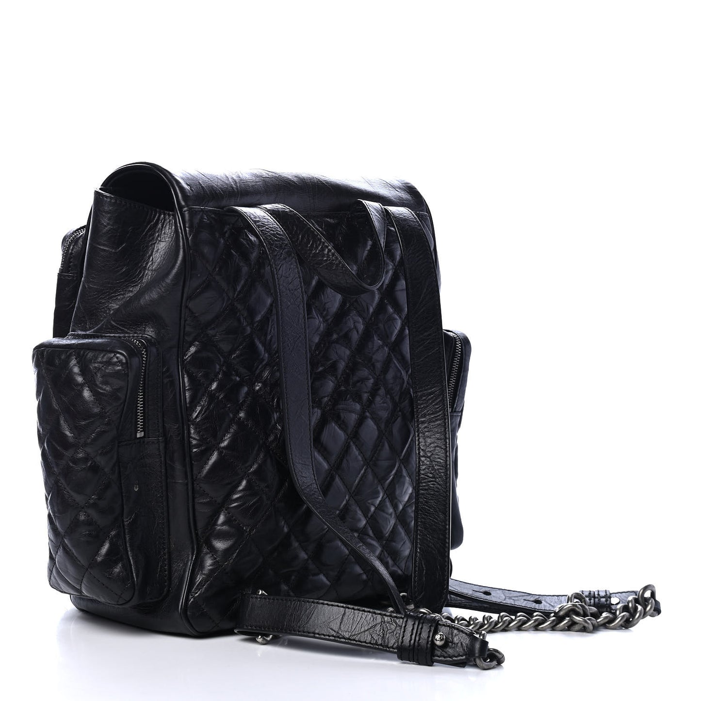 Aged Calfskin Quilted Large Casual Rock Backpack Black