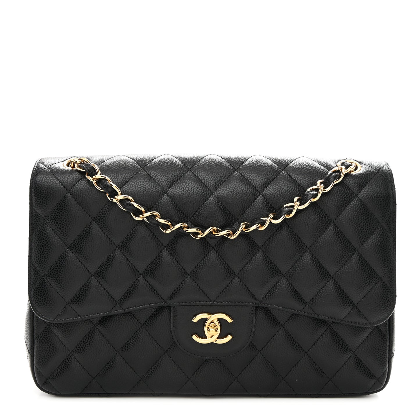 Caviar Quilted Jumbo Double Flap Black