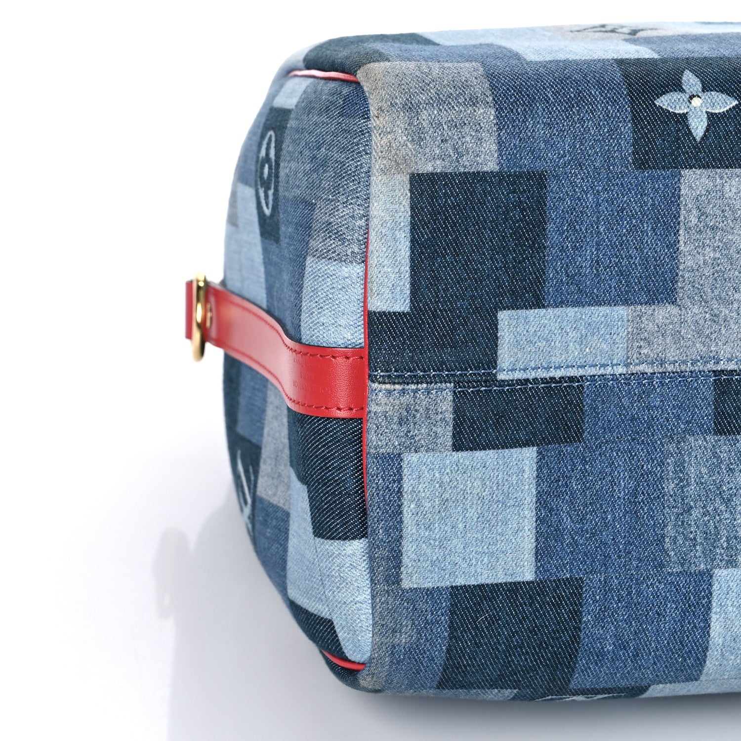 Louis Vuitton Denim Damier Monogram Patchwork Speedy Bandouliere 30 Blue Rouge 7 of 10