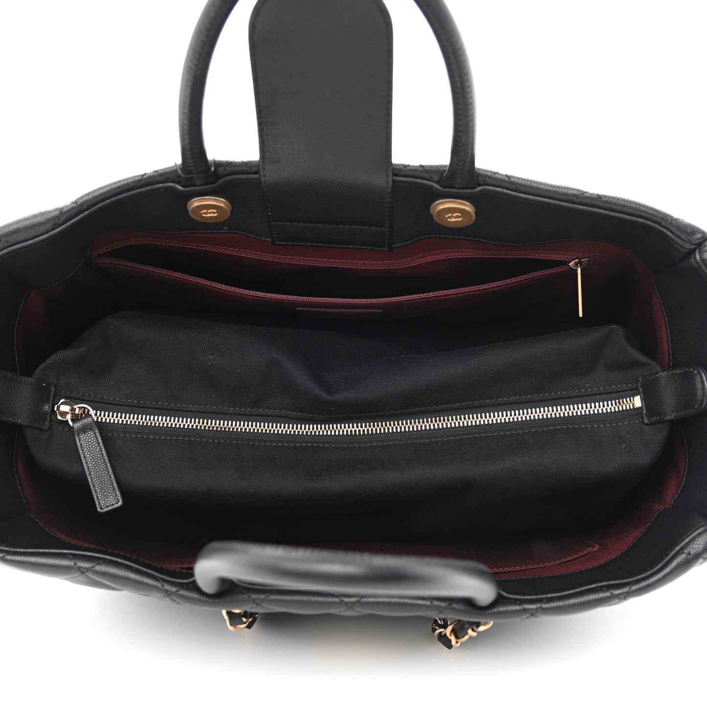 Caviar Quilted Large Coco Handle Shopping Tote Black
