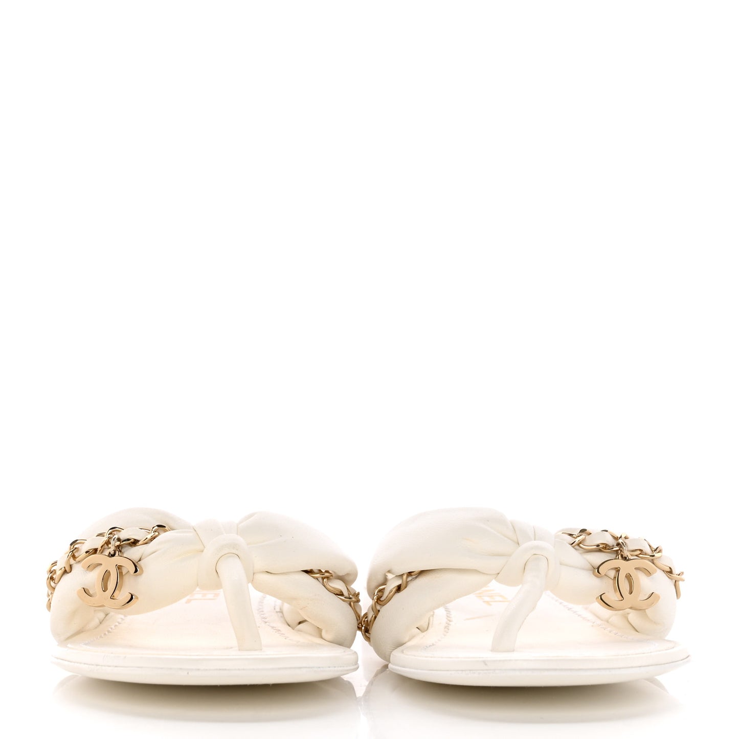 Lambskin Chain CC Thong Sandals 35 White