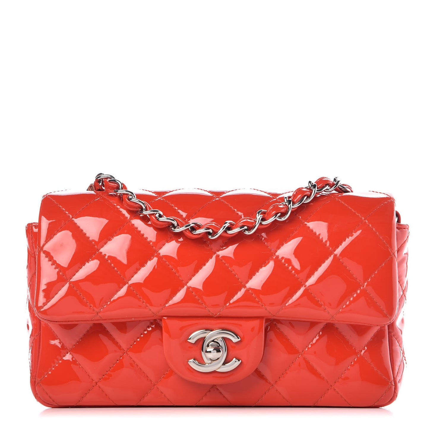 Patent Calfskin Quilted Mini Rectangular Flap Red