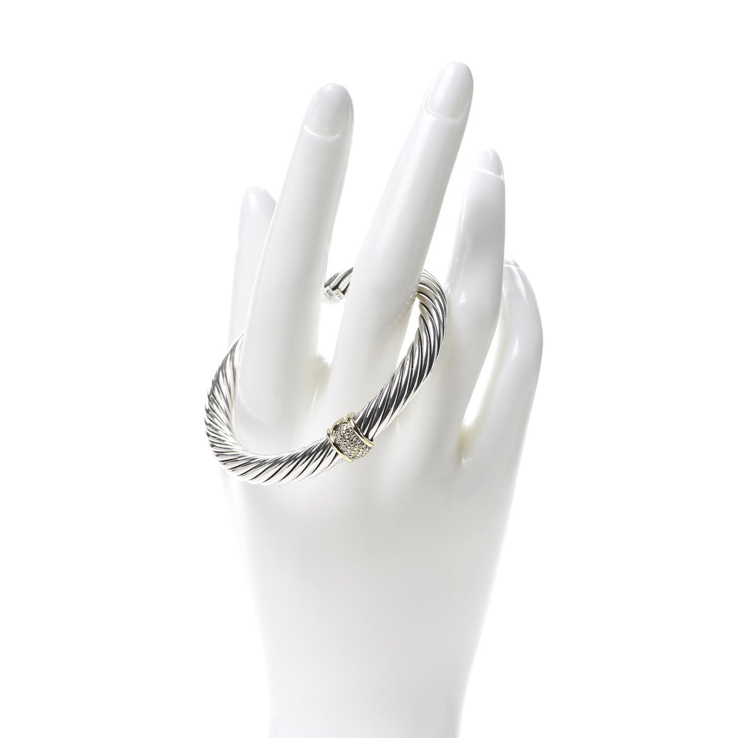 Sterling Silver 18K Yellow Gold Diamond 7mm Cable Classics Station Bracelet