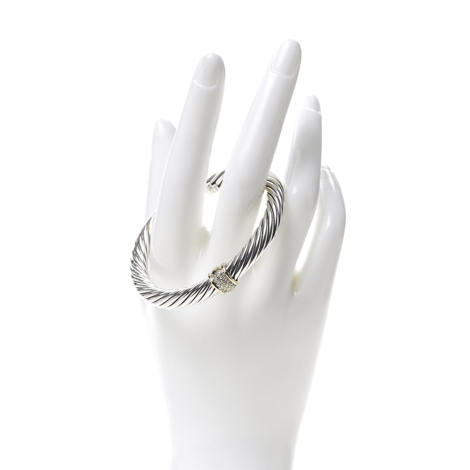 David Yurman Sterling Silver 18K Yellow Gold Diamond 7mm Cable Classics Station Bracelet 2 of 6