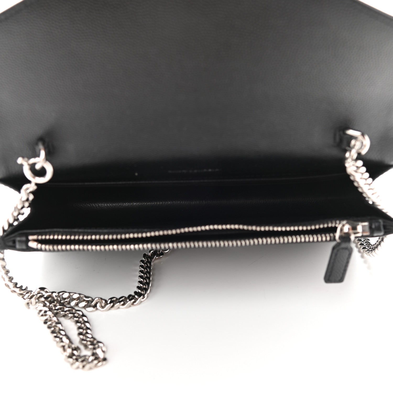 Saint Laurent Grain De Poudre Matelasse Chevron Monogram Envelope Chain Wallet Black 5 of 8