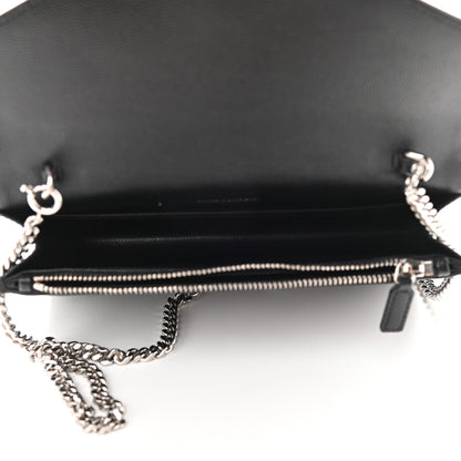 Saint Laurent Grain De Poudre Matelasse Chevron Monogram Envelope Chain Wallet Black 5 of 8