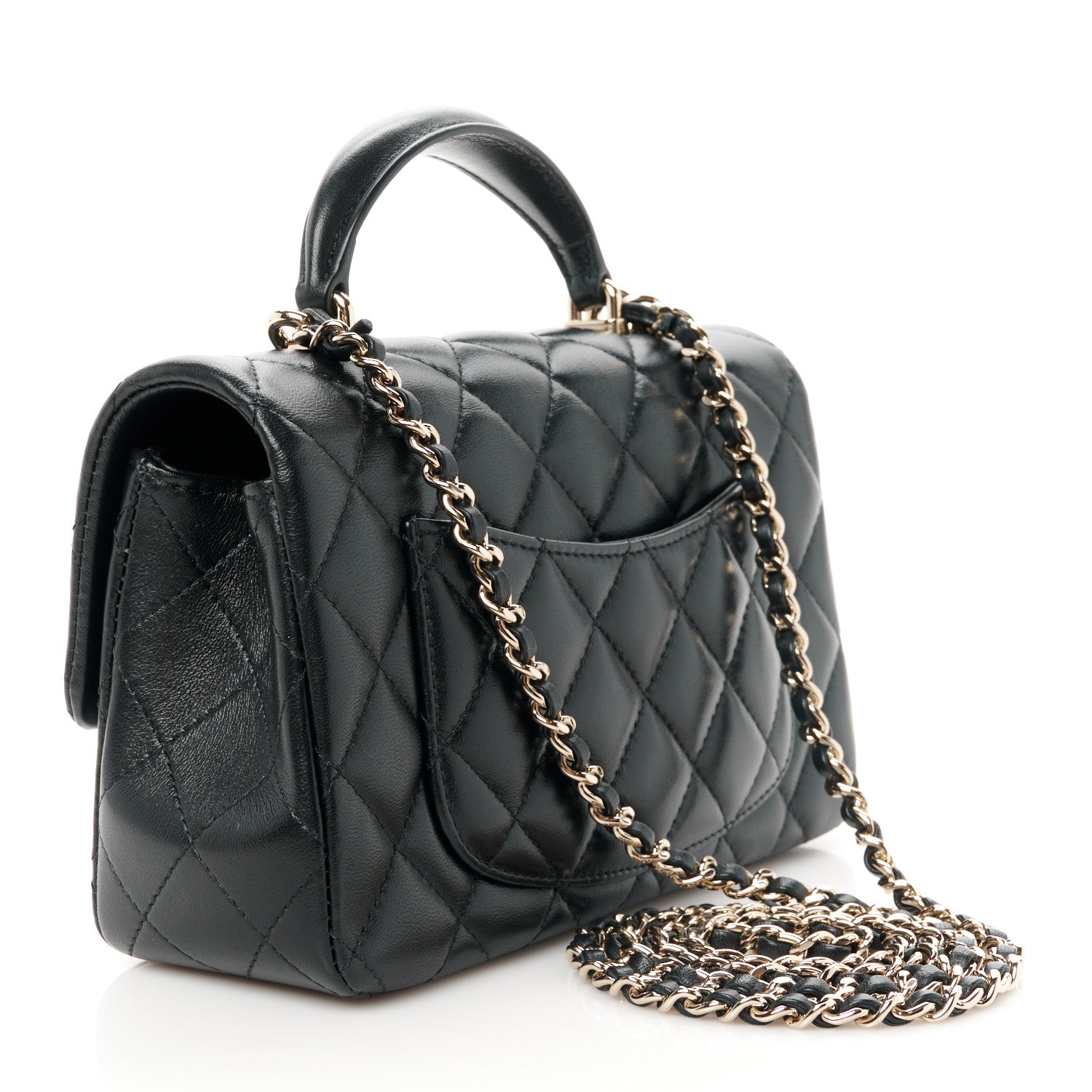 Chanel Lambskin Quilted Mini Top Handle Rectangular Flap Black 3 of 12