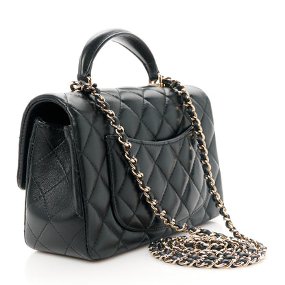 Chanel Lambskin Quilted Mini Top Handle Rectangular Flap Black 3 of 12