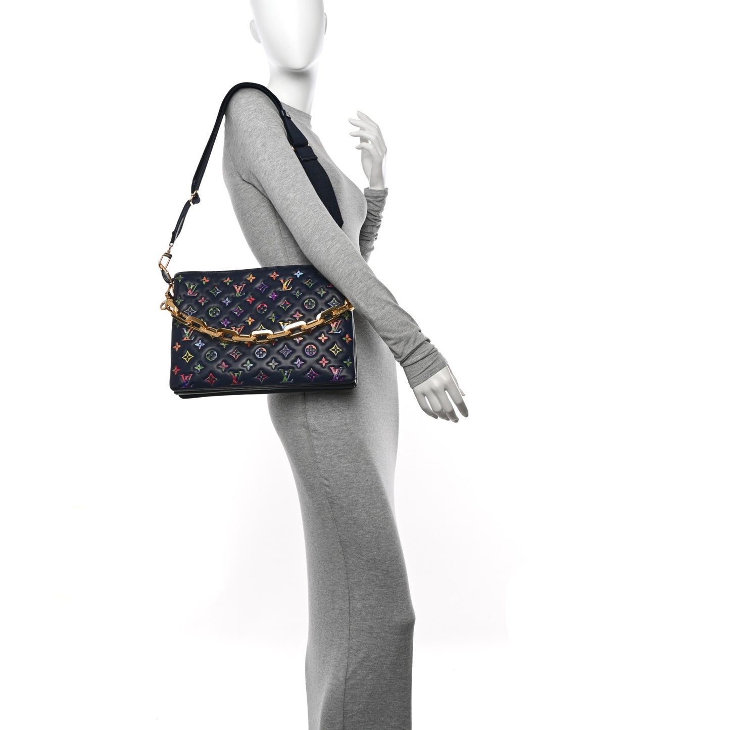 Lambskin Embossed Monogram LV Garden Coussin MM Navy Blue