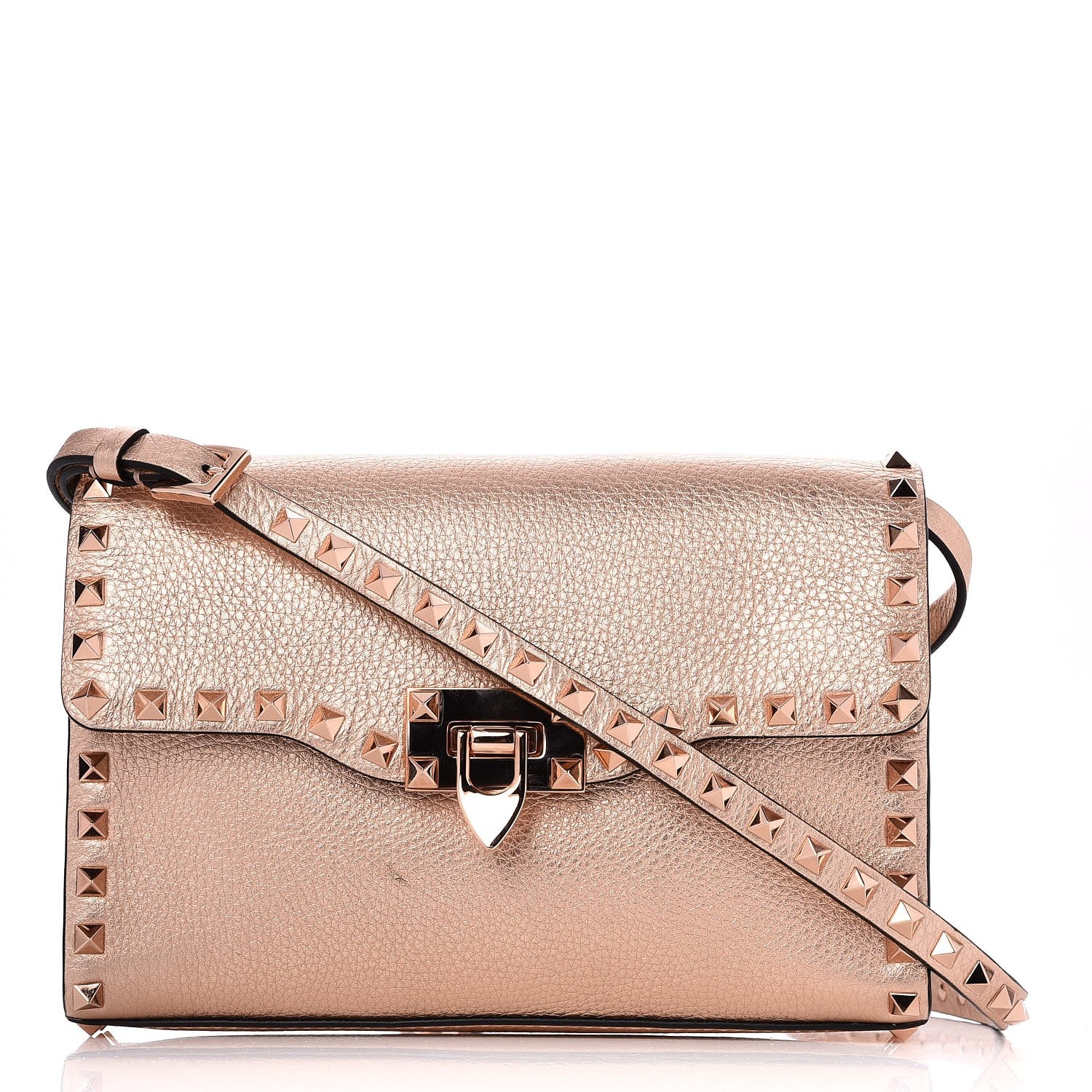 Valentino Garavani Metallic Pebbled Calfskin Medium Rockstud Flip Lock Crossbody Bag Rame 1 of 8