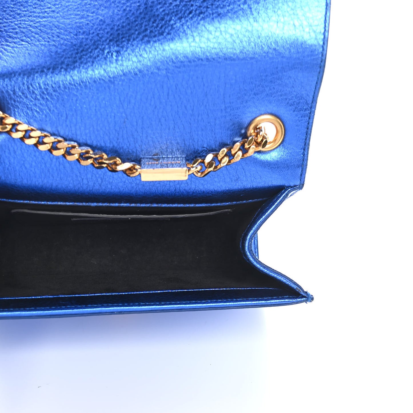 Metallic Calfskin Small Classic Monogram Kate Tassel Satchel Blue Royal