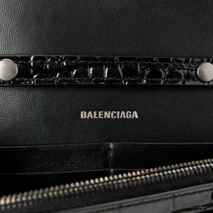 Balenciaga Shiny Calfskin Monochrome Crocodile Embossed Hourglass Chain Bag Black 6 of 11