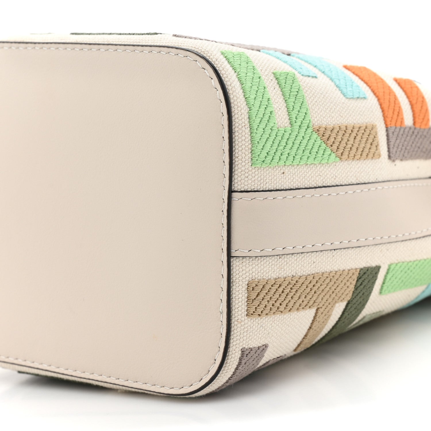 Fendi Canvas Vitello Grace F is Fendi FF Multicolor Embroidered Mini Mon Tresor Bucket Bag Grezzo Multicolor Latte 9 of 9