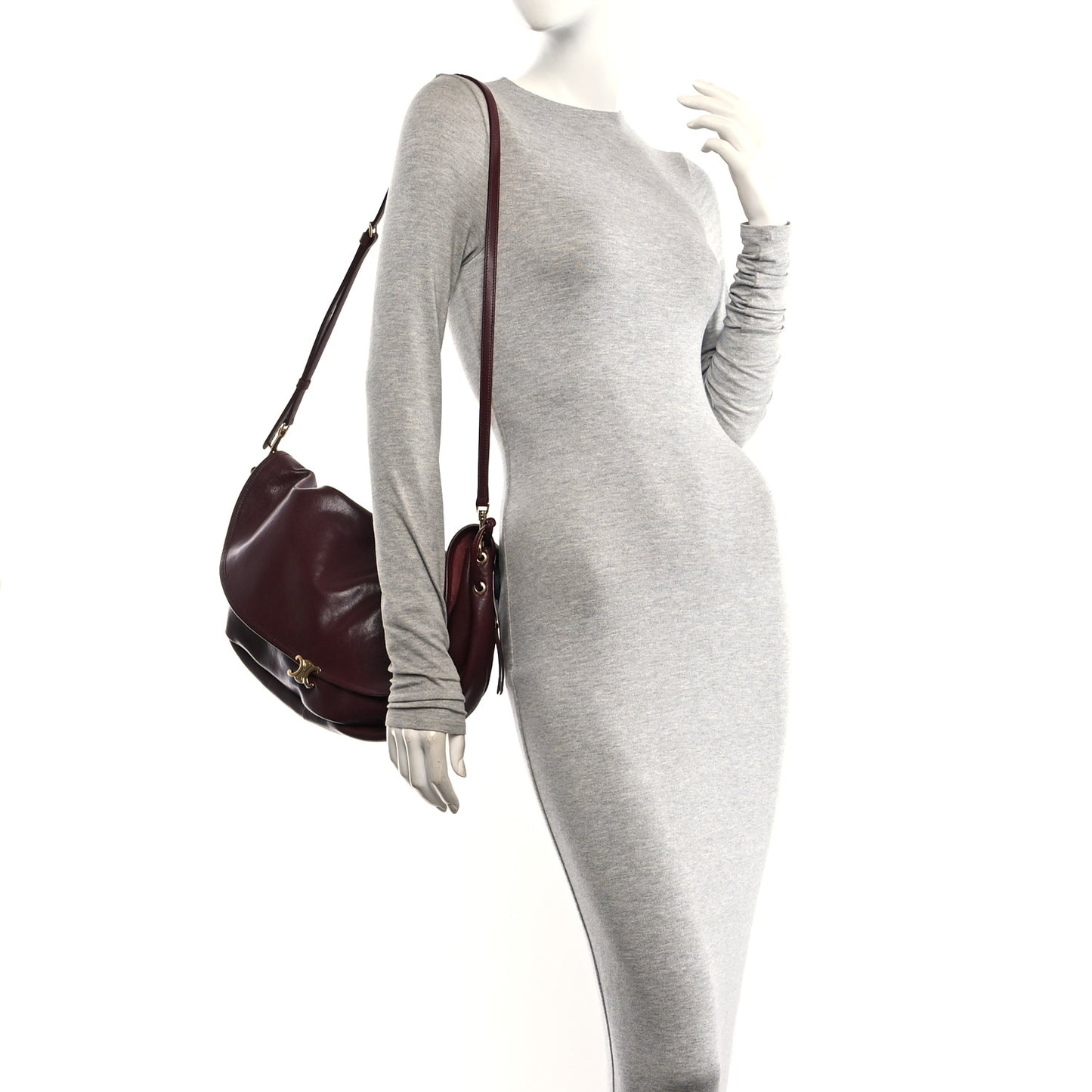 Shiny Lambskin Soft Triomphe Half Moon Bag Syrah