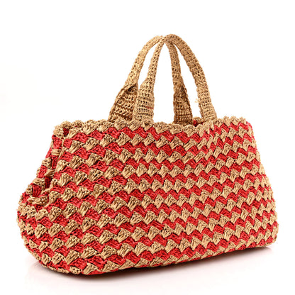 Prada Raffia Crochet Large Tote Naturale Fuo 3 of 12