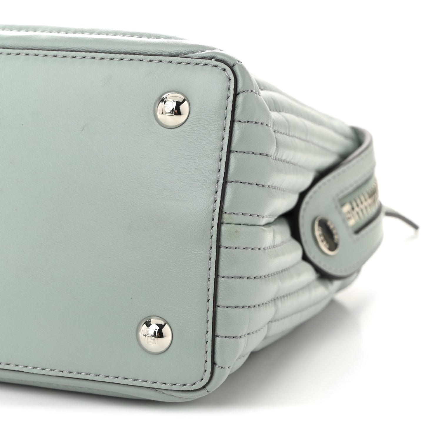 Shiny Nappa Trapuntata Small DotCom Click Top Handle Chain Satchel Light Blue