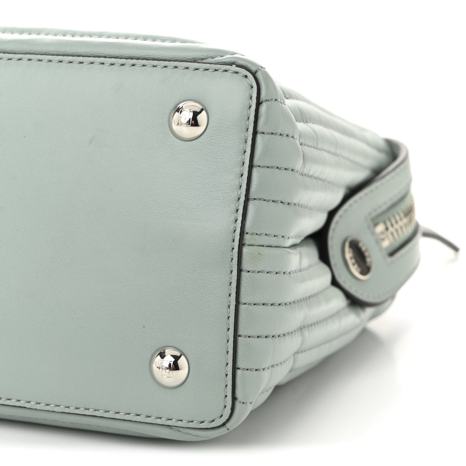 Fendi Shiny Nappa Trapuntata Small DotCom Click Top Handle Chain Satchel Light Blue 11 of 11
