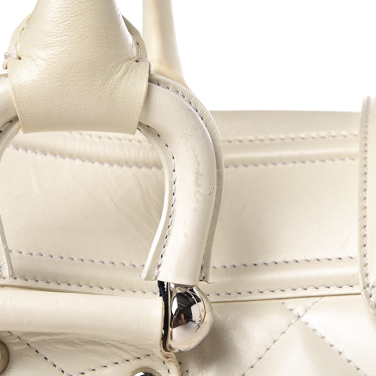 Leather Quilted Large Manor Tote White