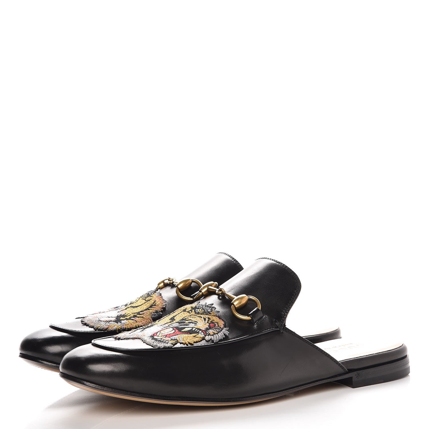Gucci Calfskin Tiger Embroidered Mens Princetown Slippers 9 Black 3 of 10