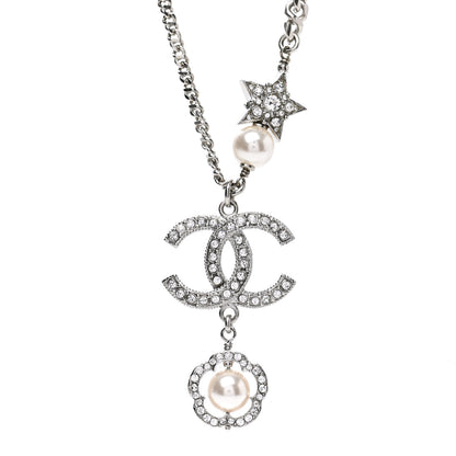 Chanel Crystal Pearl CC Star Necklace Silver 4 of 6