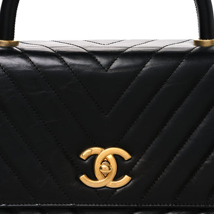 Chanel Aged Calfskin Chevron Quilted Medium Coco Handle Flap Black 8 of 10