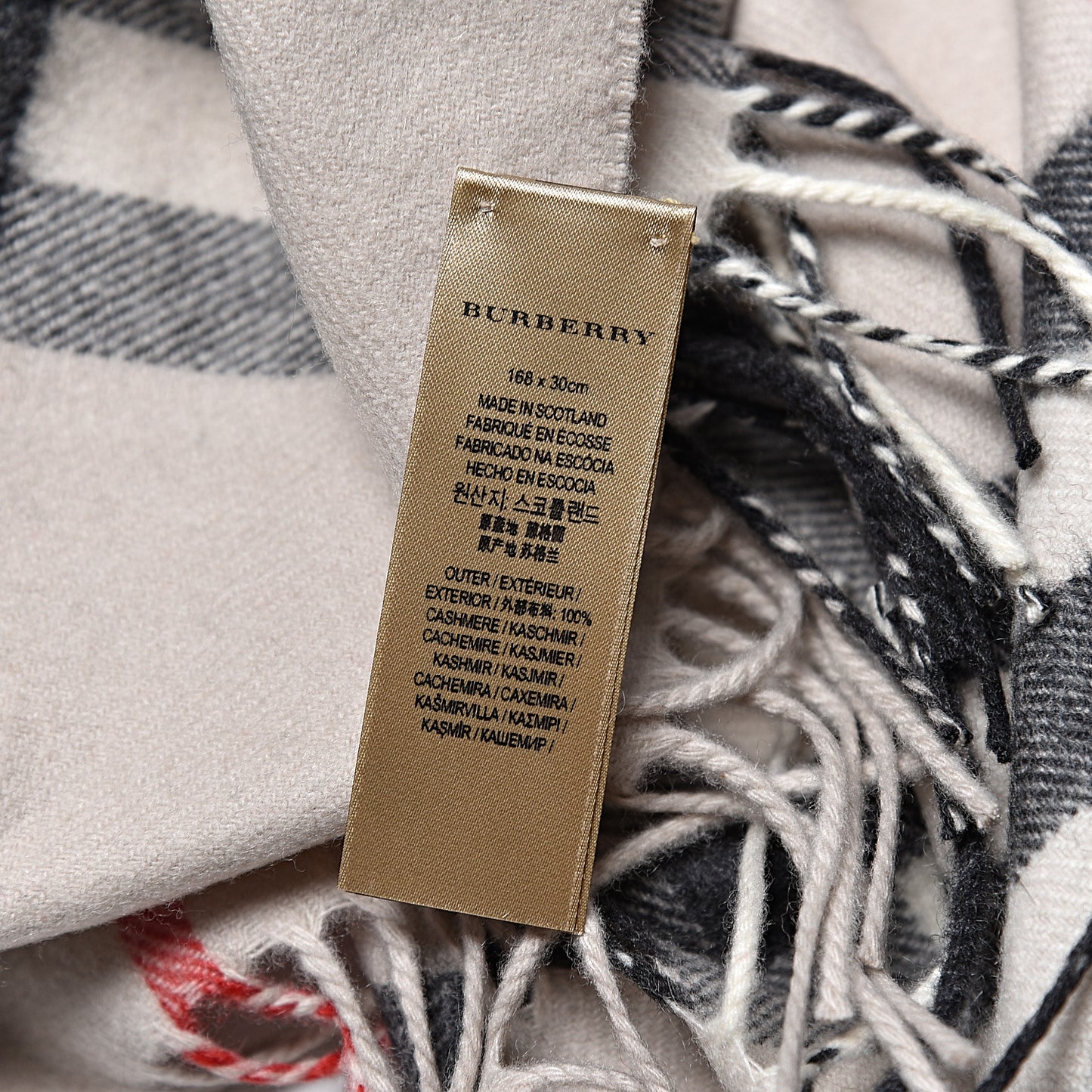 Cashmere Giant Check Fringe Scarf Stone