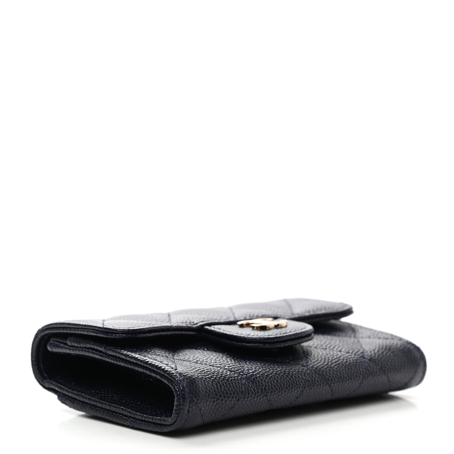 Caviar Quilted Flap Card Holder Wallet Dark Blue