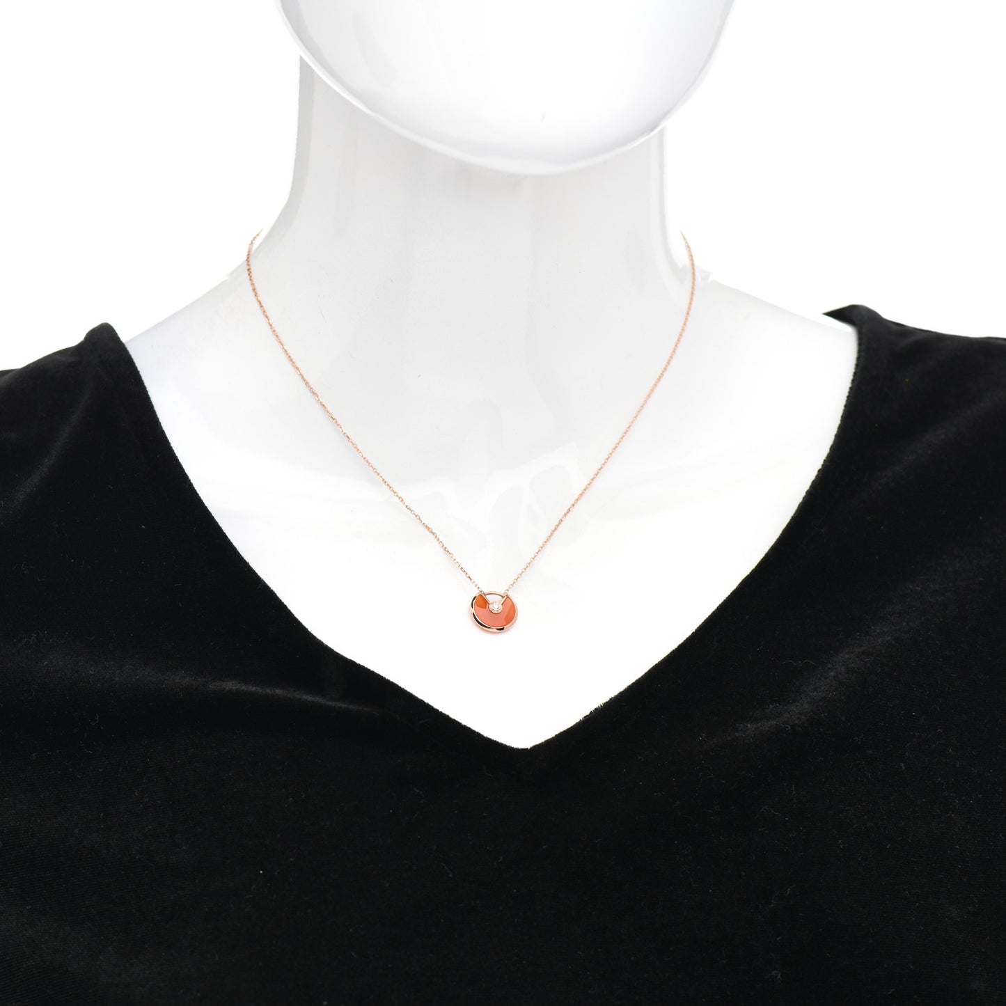 18K Pink Gold Diamond Carnelian XS Amulette Pendant Necklace