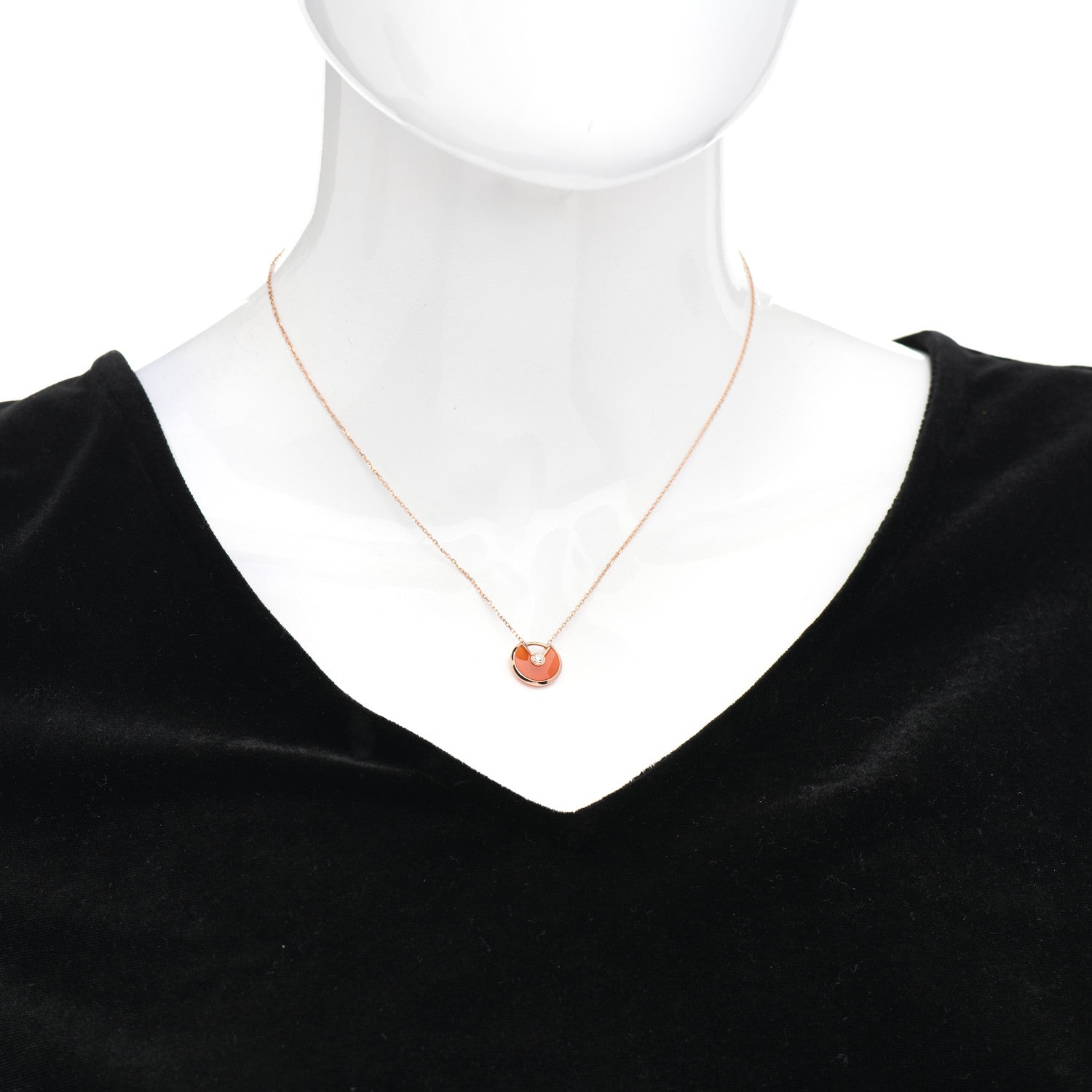 Cartier 18K Pink Gold Diamond Carnelian XS Amulette Pendant Necklace 2 of 5