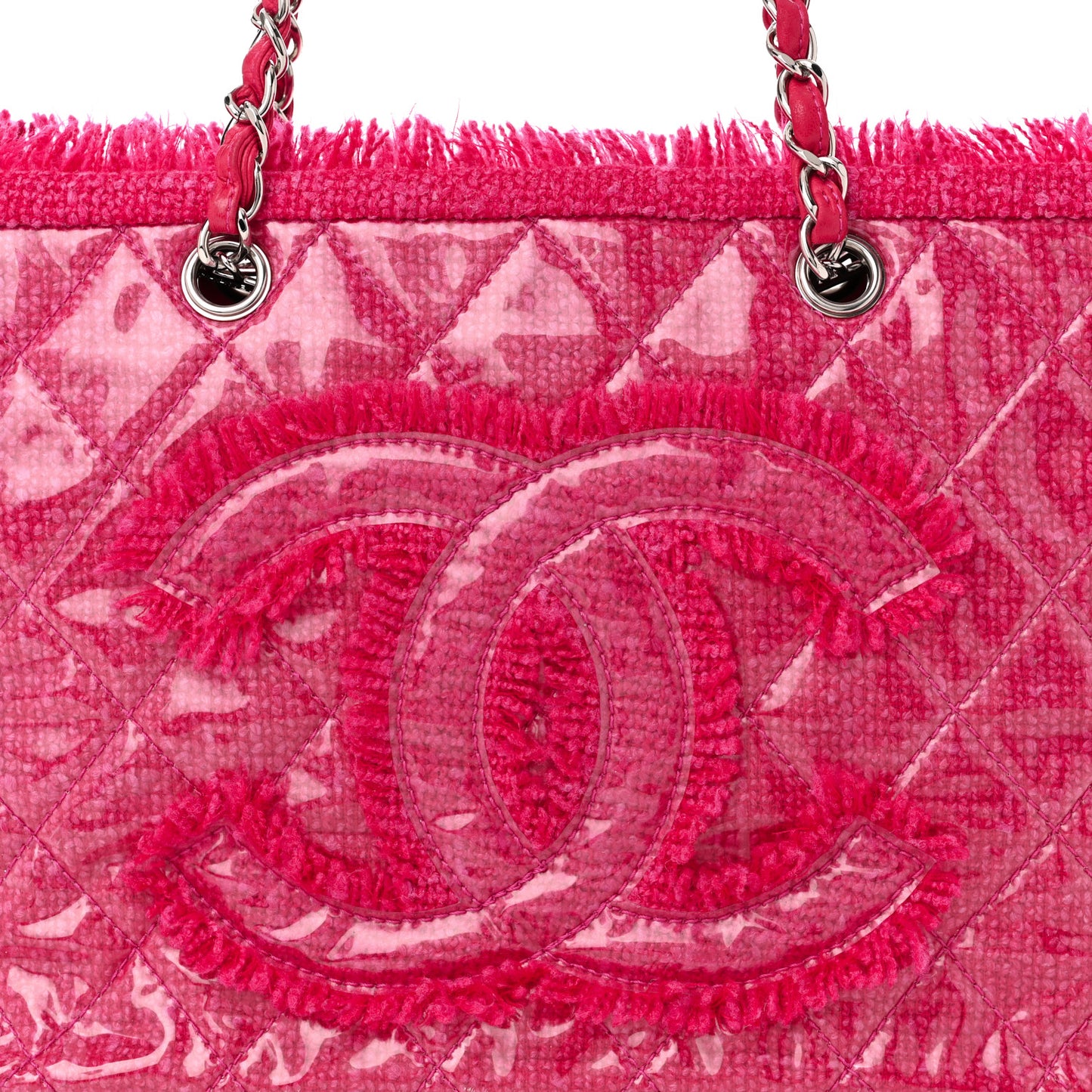 Vinyl Quilted Funny Tweed Tote Fuchsia