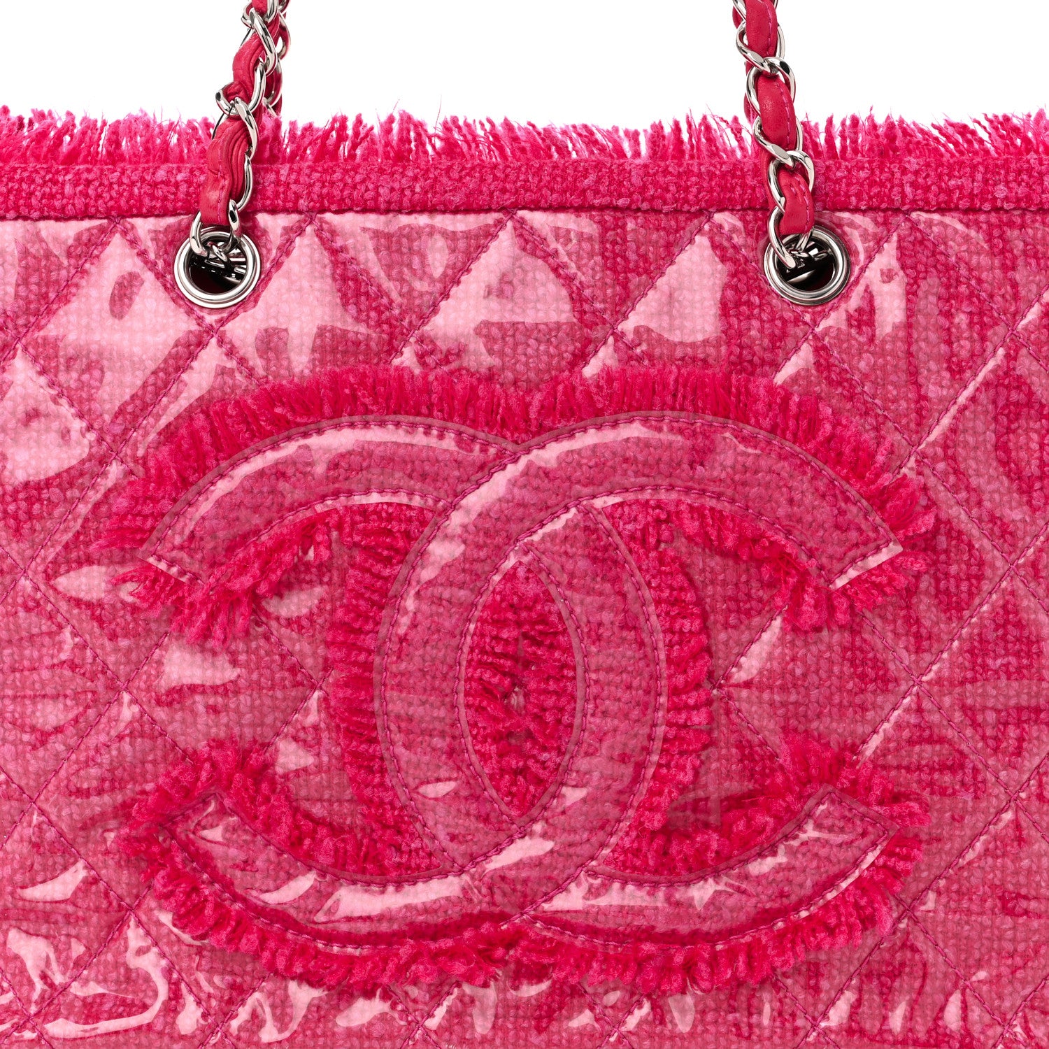 Chanel Vinyl Quilted Funny Tweed Tote Fuchsia 8 of 11