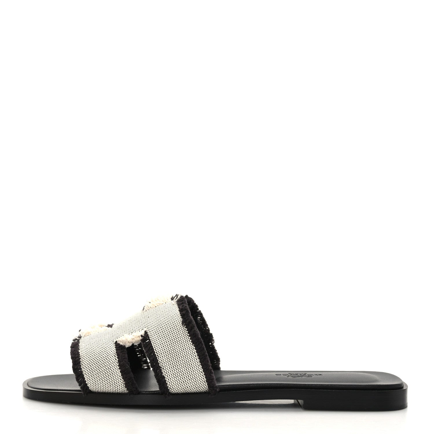 Hermes Toile H Oran Fringe Sandals 37.5 Prunoir 1 of 9