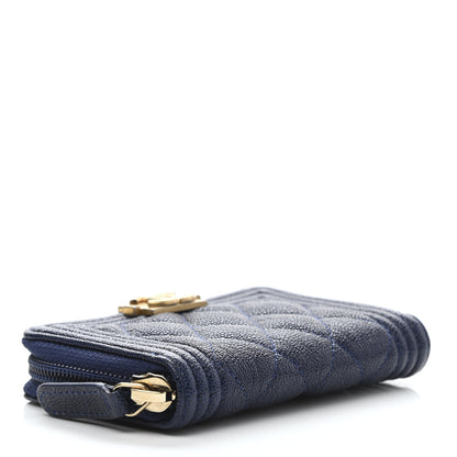 Chanel Caviar Quilted Boy Zip Around Coin Purse Wallet Dark Blue 4 of 8