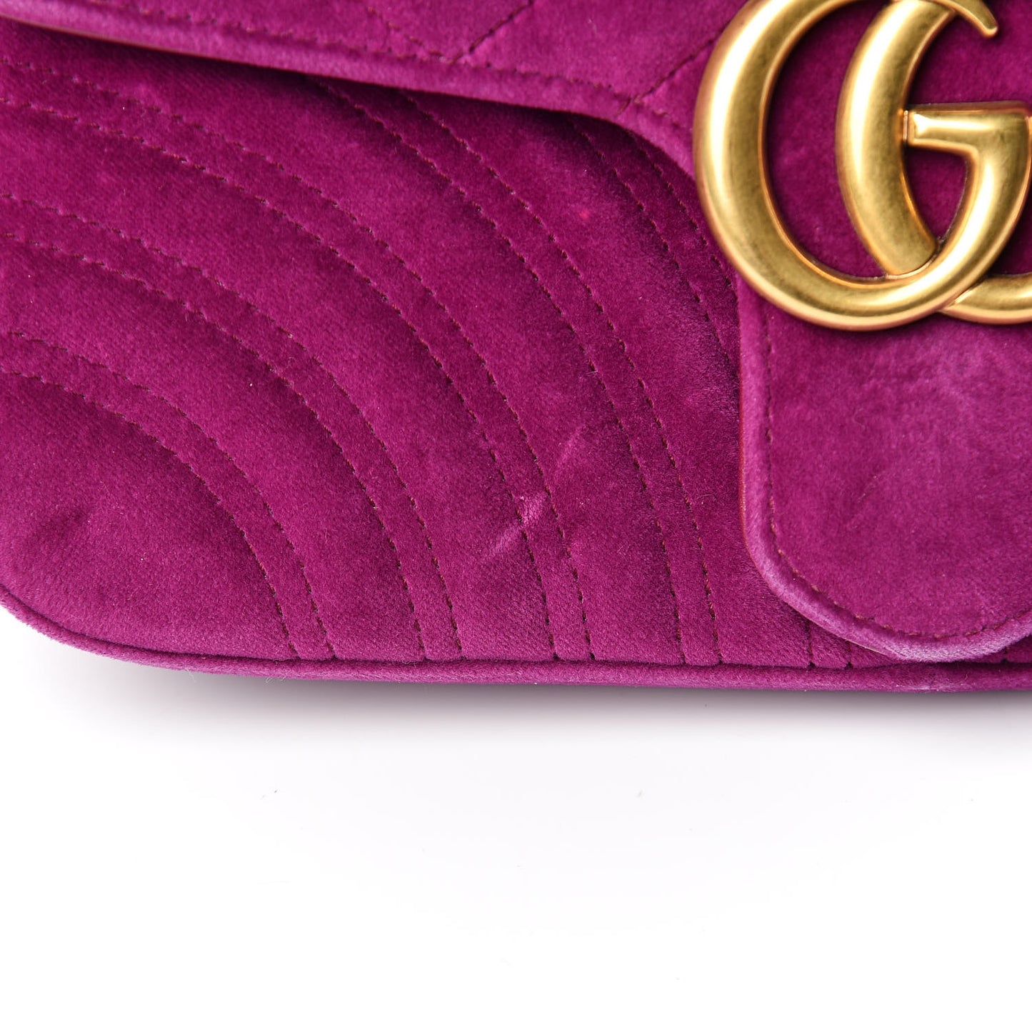 Velvet Matelasse Small GG Marmont Shoulder Bag Fuchsia Violet Cyclamen