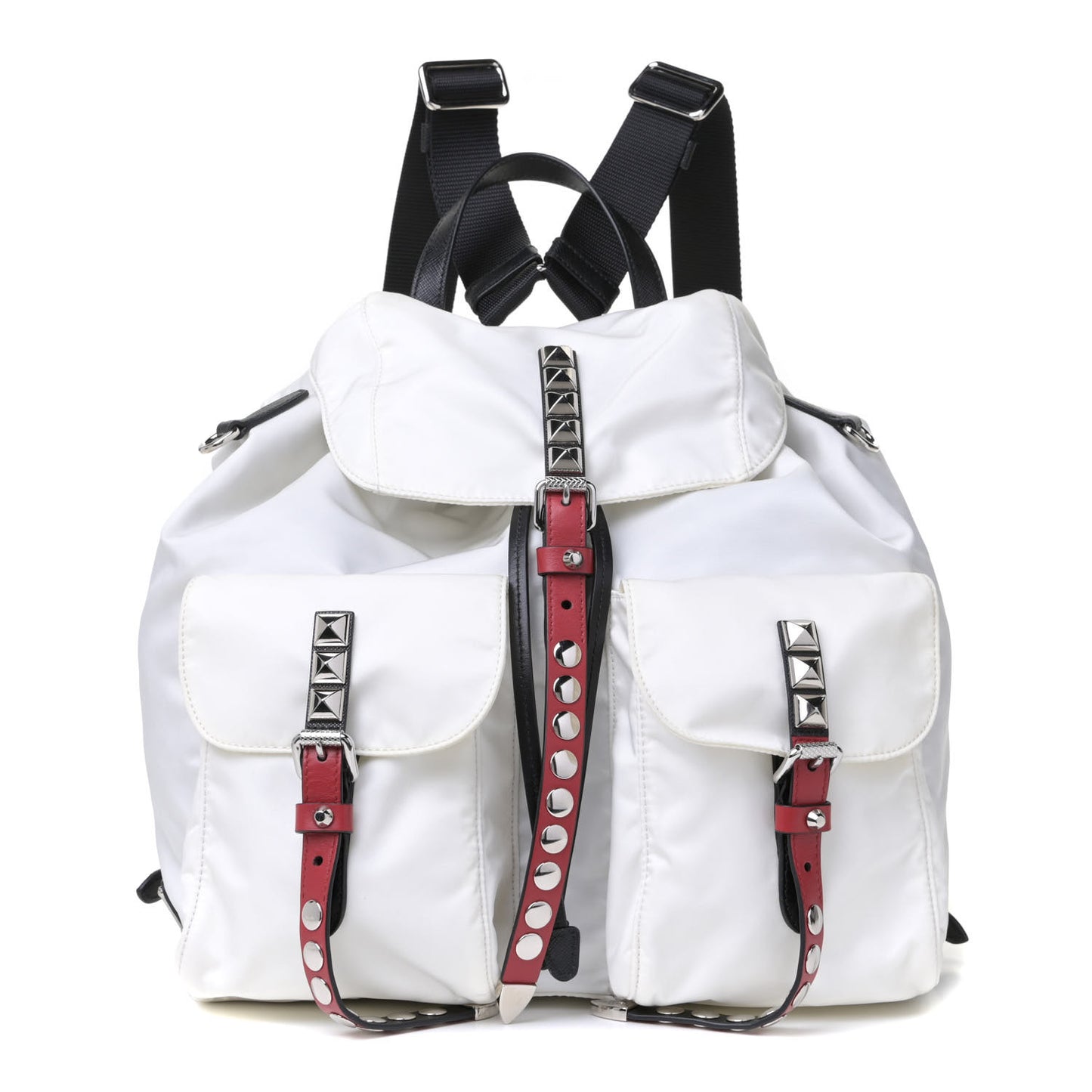 Nylon New Vela Studded Backpack White Fuoco