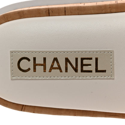 Chanel Fabric Pearl Cork CC Slip On Sandals 38 White 6 of 10