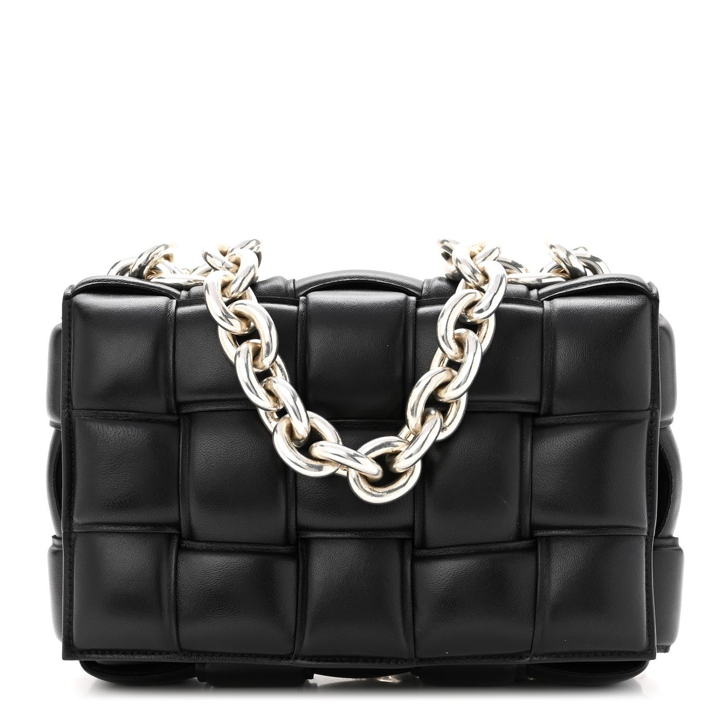 Lambskin Maxi Intreccio Padded Chain Cassette Crossbody Bag Black