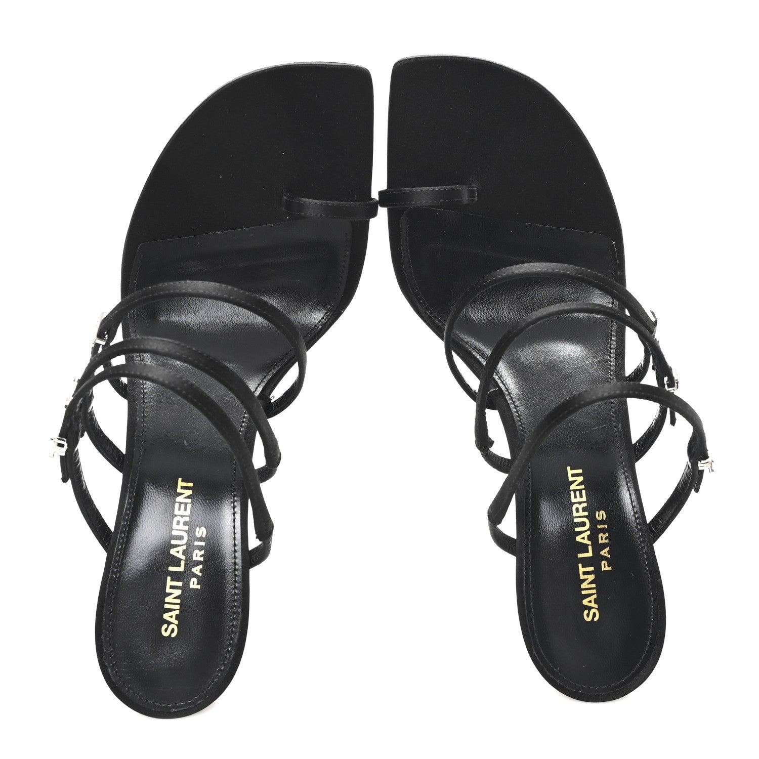 Saint Laurent Crepe Satin Crystal Logo Jerry 110 Ankle Strap Sandals 38.5 Black 2 of 8