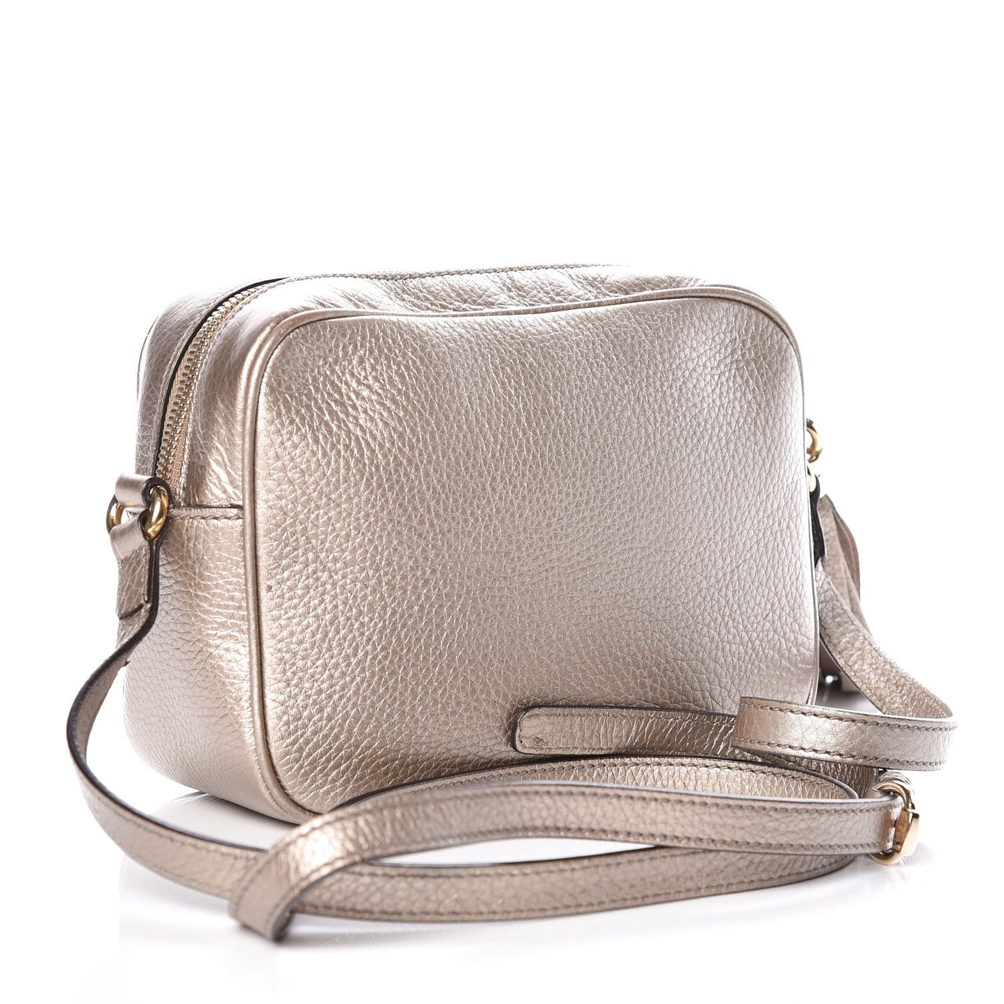 Metallic Pebbled Calfskin Small Soho Disco Bag Golden Beige