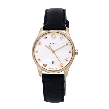 Gucci Stainless Steel Calfskin Mother of Pearl 29mm G-Timeless Charm Quartz Watch 1 of 9