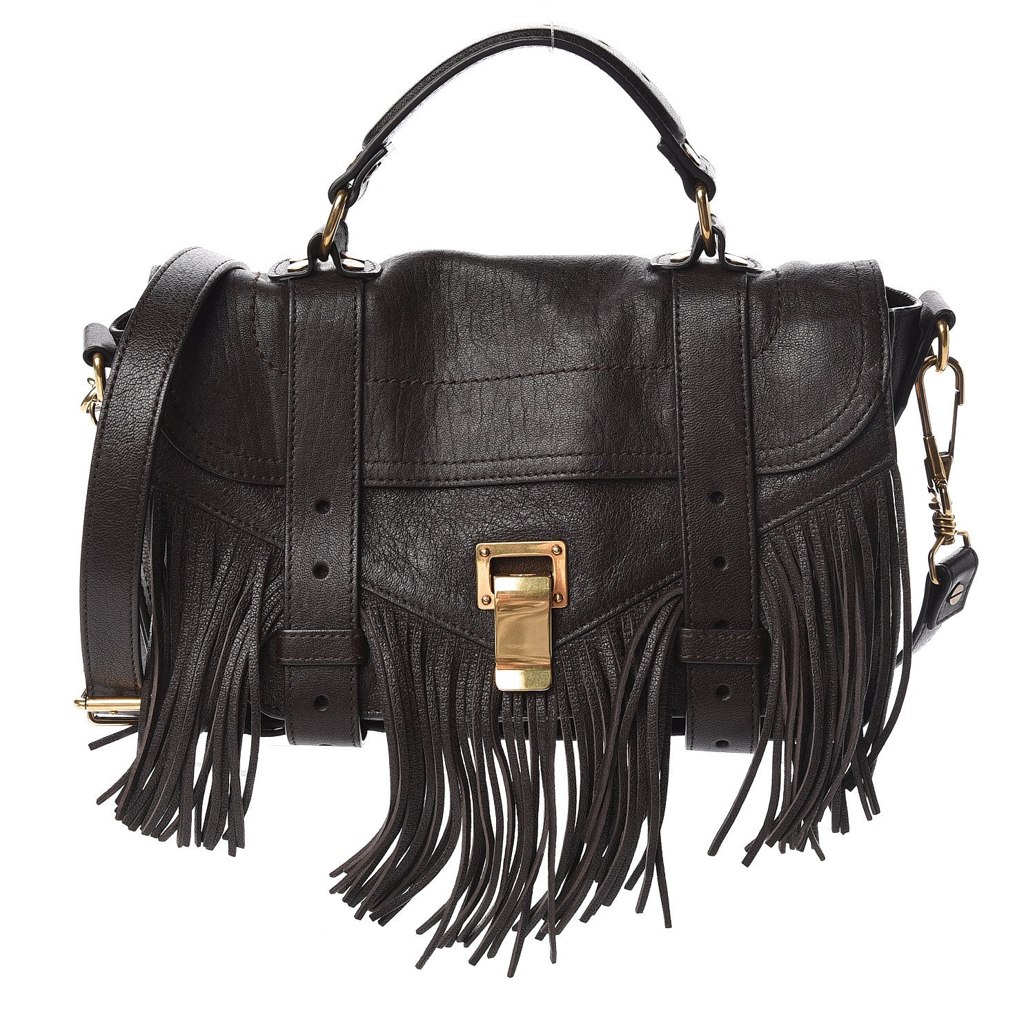 Proenza Schouler Lambskin Tiny Fringe Lux PS1 Satchel Dark Chocolate 1 of 10