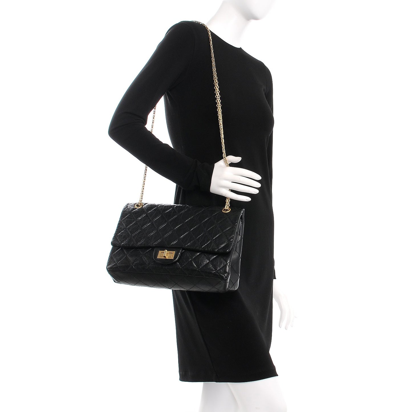 Aged Calfskin Quilted 2.55 Reissue 227 Flap Black
