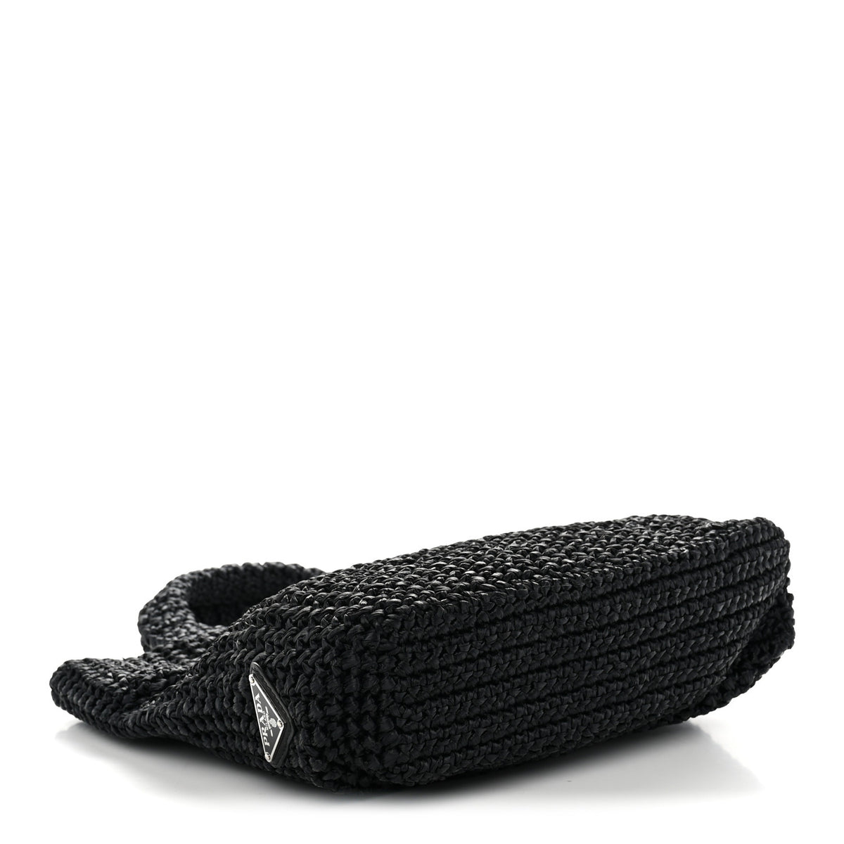 Yarn Raffia Effect Crochet Small Logo Tote Black