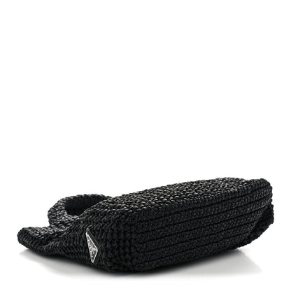 Prada Yarn Raffia Effect Crochet Small Logo Tote Black 4 of 10