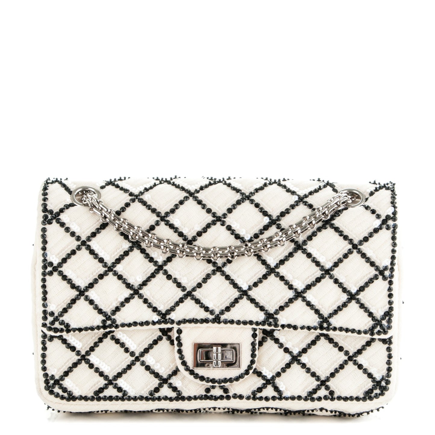 Sequin Mesh Quilted 225 Reissue Flap White Black