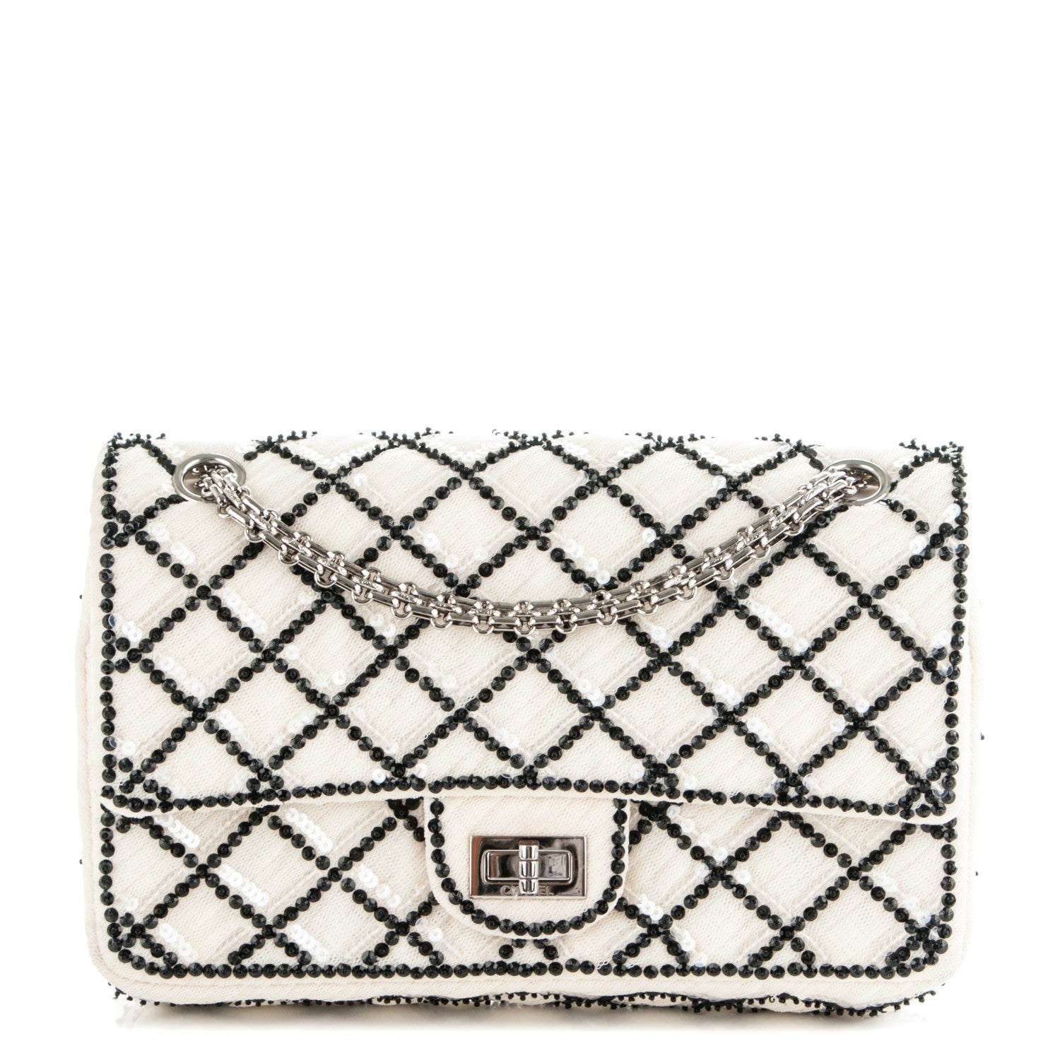 Chanel Sequin Mesh Quilted 225 Reissue Flap White Black 1 of 10
