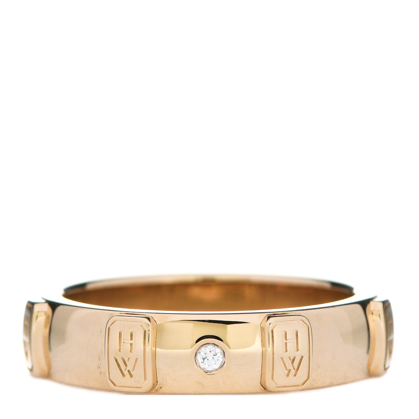 18K Yellow Gold Diamond HW Logo Single Diamond Band Ring 50 5.5