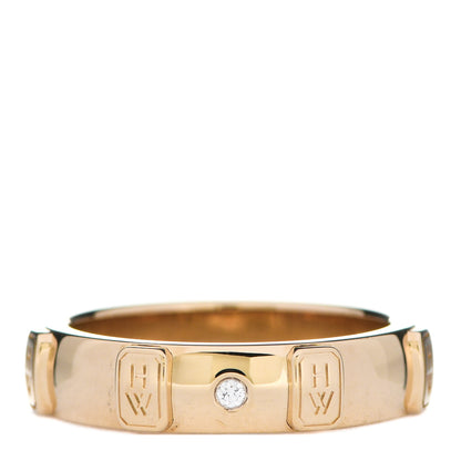 Harry Winston 18K Yellow Gold Diamond HW Logo Single Diamond Band Ring 50 5.5 1 of 7