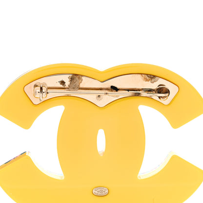 Chanel Resin Glitter Crystal CC Brooch Yellow Blue 3 of 5